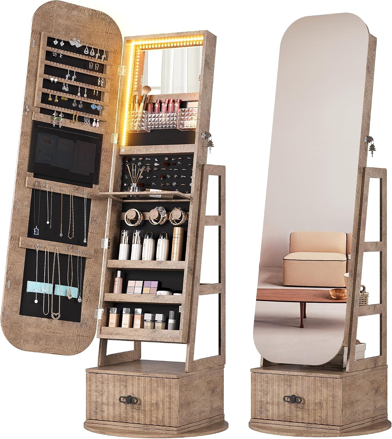 Full Length Mirror Jewelry Armoire - 360 Derece Dönen Mücevher Dolabı Düzenleyicileri
