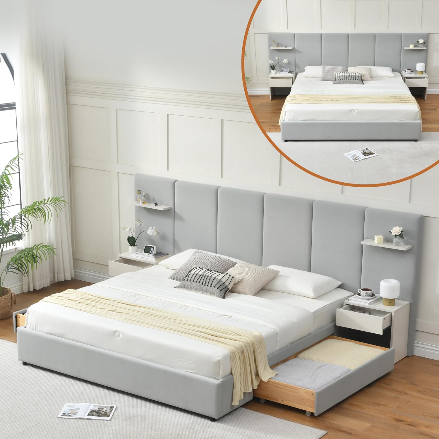 King Size Bed Frame With Storage Drawers - Depolama Alanı ve Entegre Komodin ve