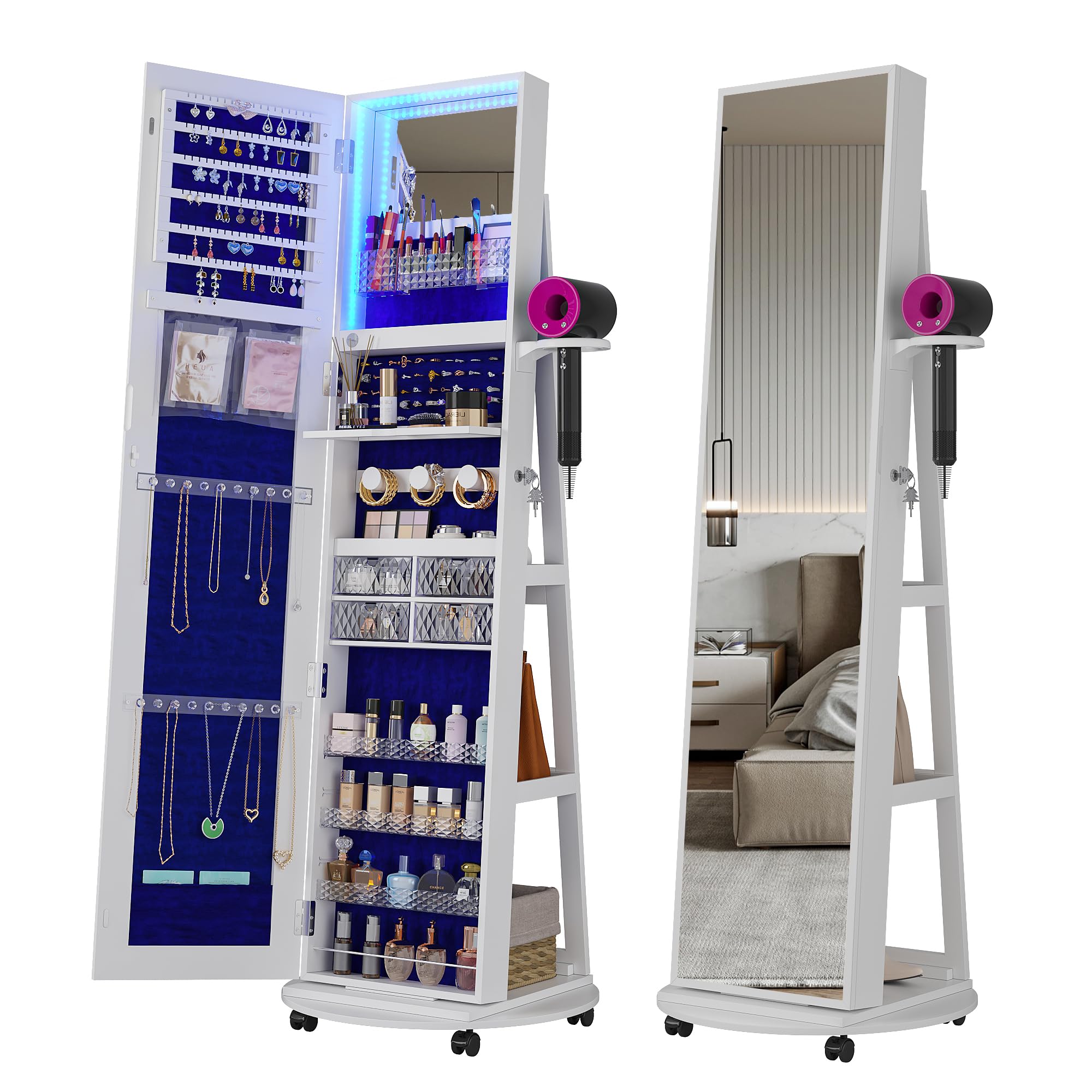 Full Length Mirror Jewelry Armoire - 360 ° Döner Aynalı Mücevher Dolabı,