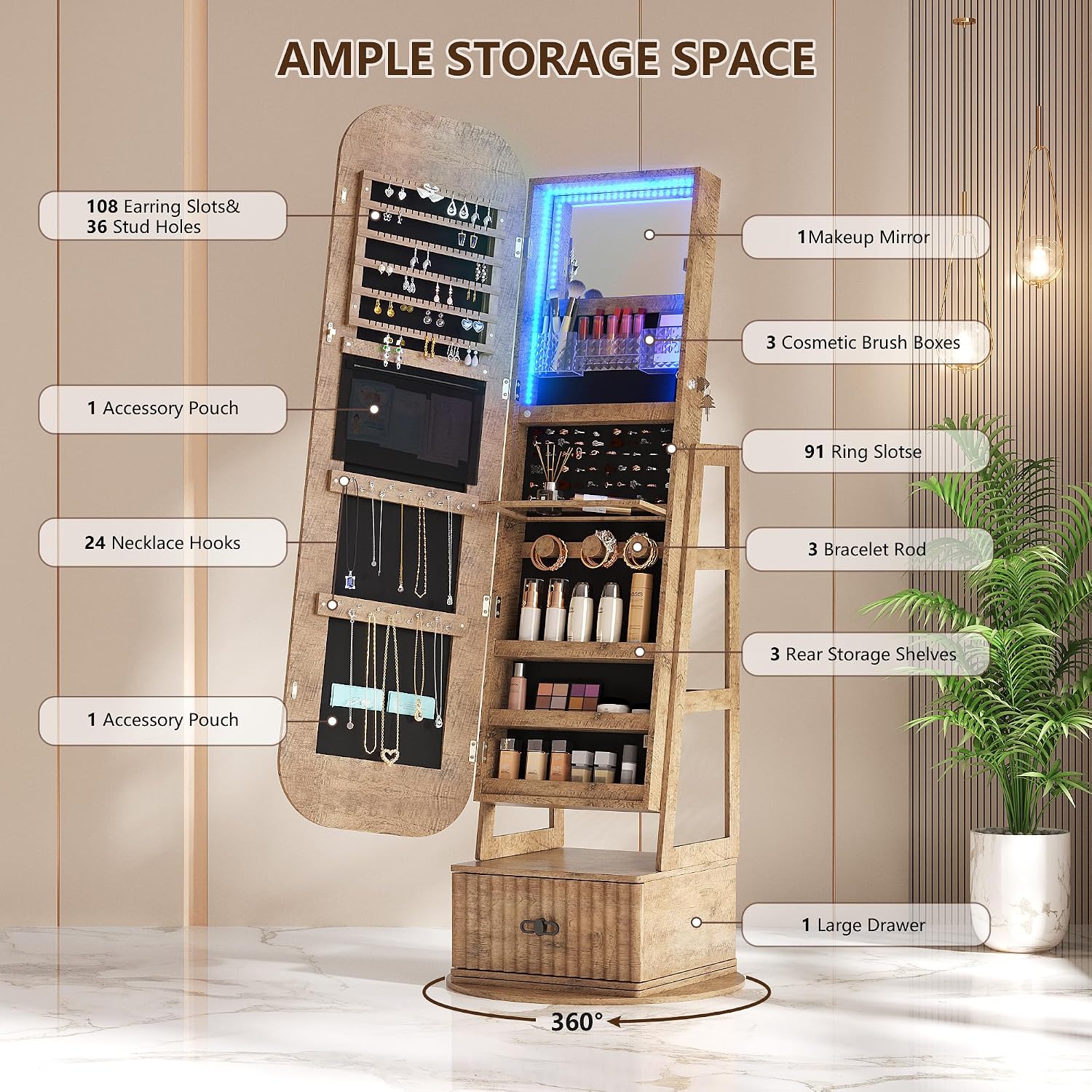 360 Derece Dönen Mücevher Dola - Full Length Mirror Jewelry Armoire incelemesi ve fiyatı