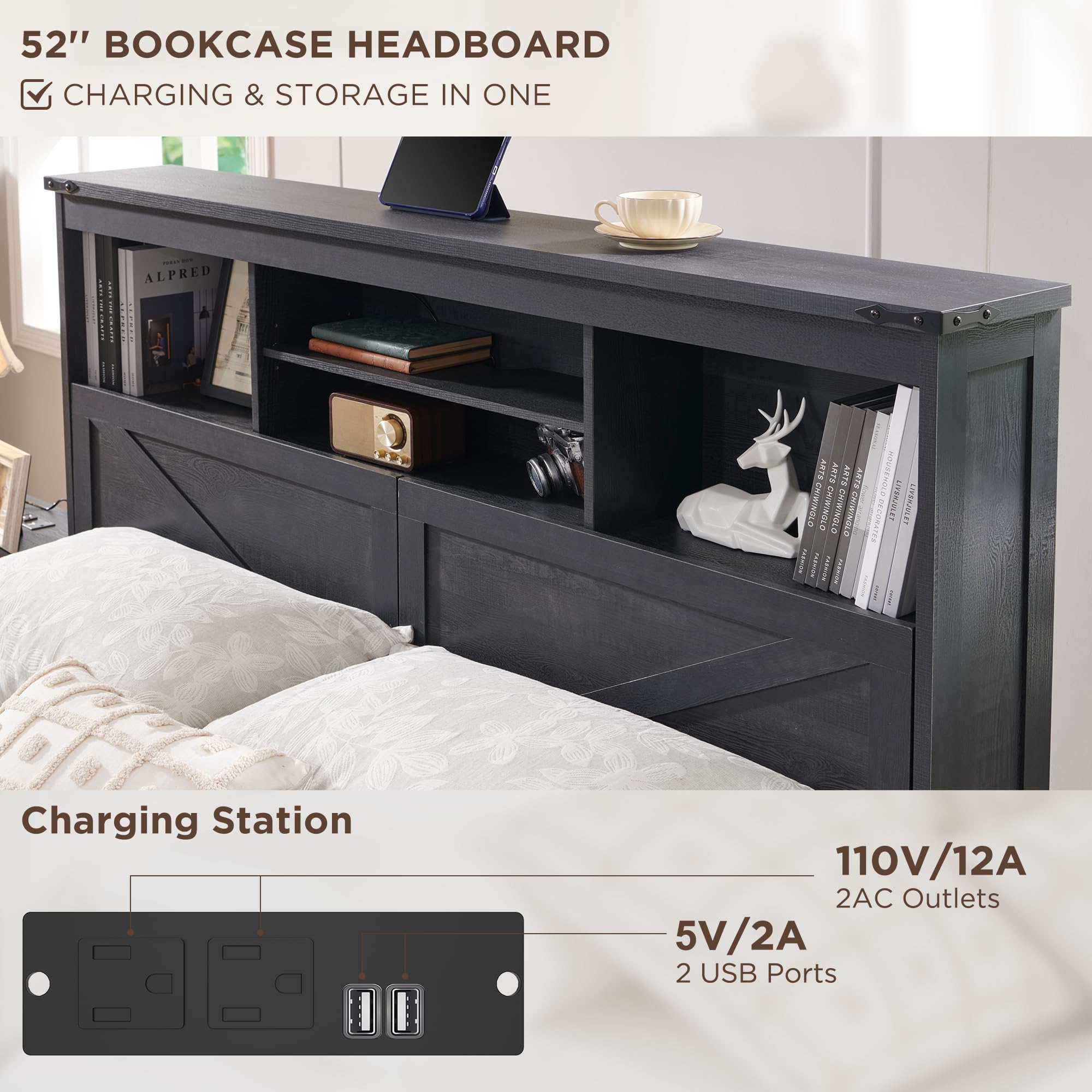 52 inç yüksekliğinde depolama  - King Size Bed Frame With Storage Drawers incelemesi ve fiyatı