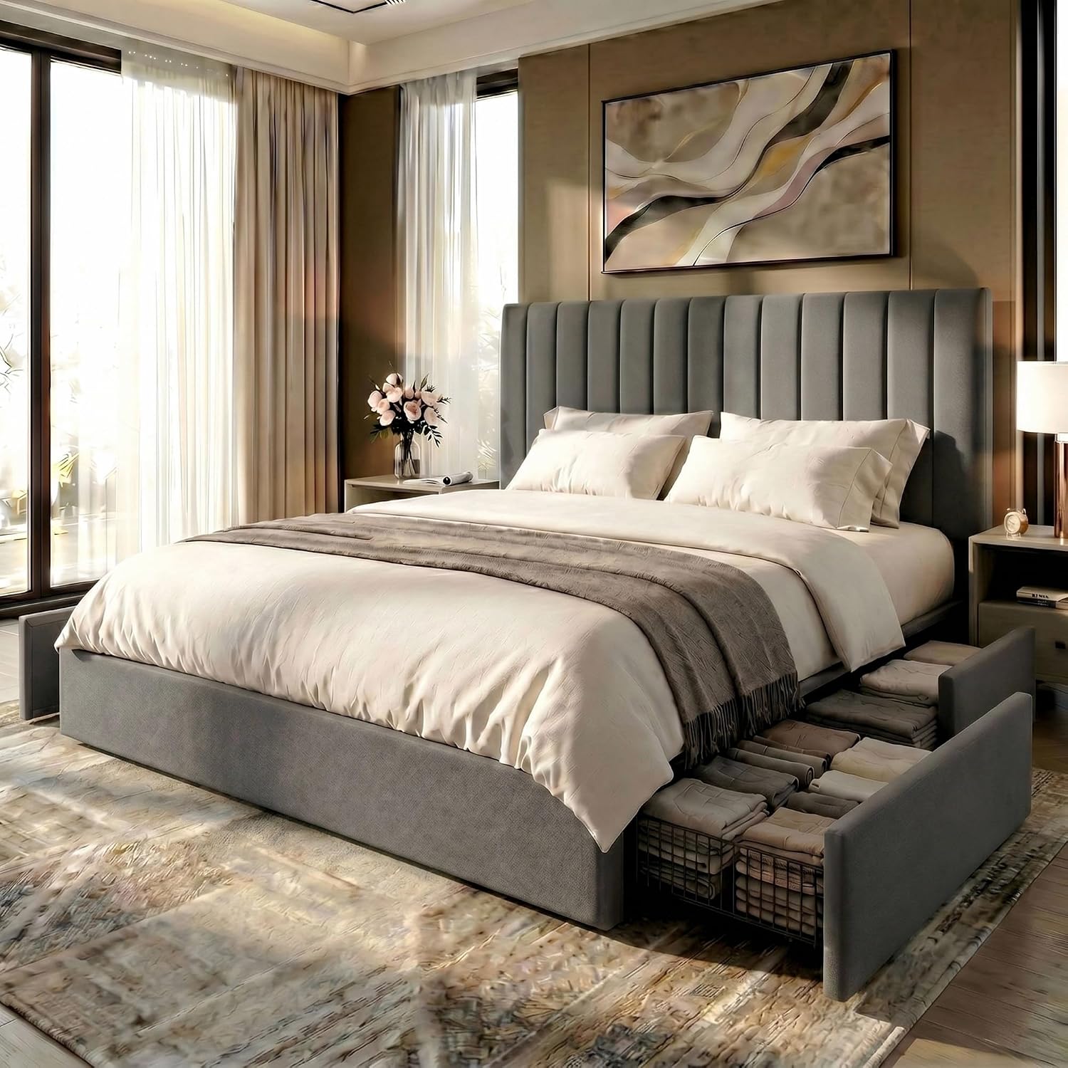 4 Adet Büyük Boy Çekmeceli, Öz - King Size Bed Frame With Storage Drawers incelemesi ve fiyatı