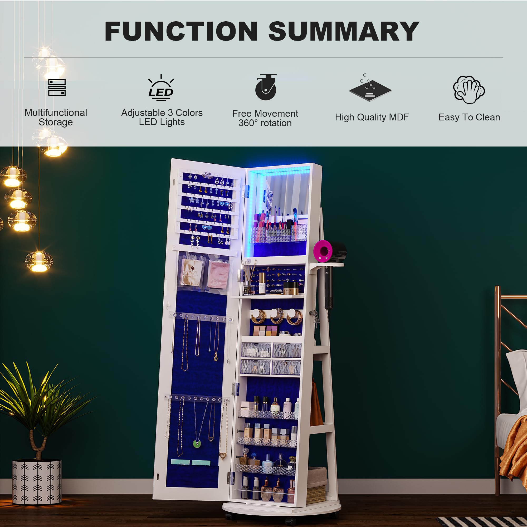 360 °   Döner Aynalı Mücevher  - Full Length Mirror Jewelry Armoire incelemesi ve fiyatı