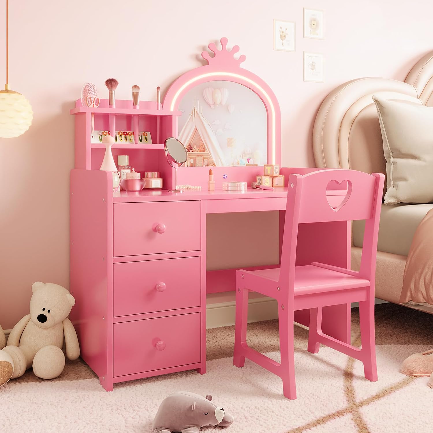 Işıklı Aynalı Çocuk Makyaj Mas - Dressing Table Vanity With Lighted Mirror incelemesi ve fiyatı