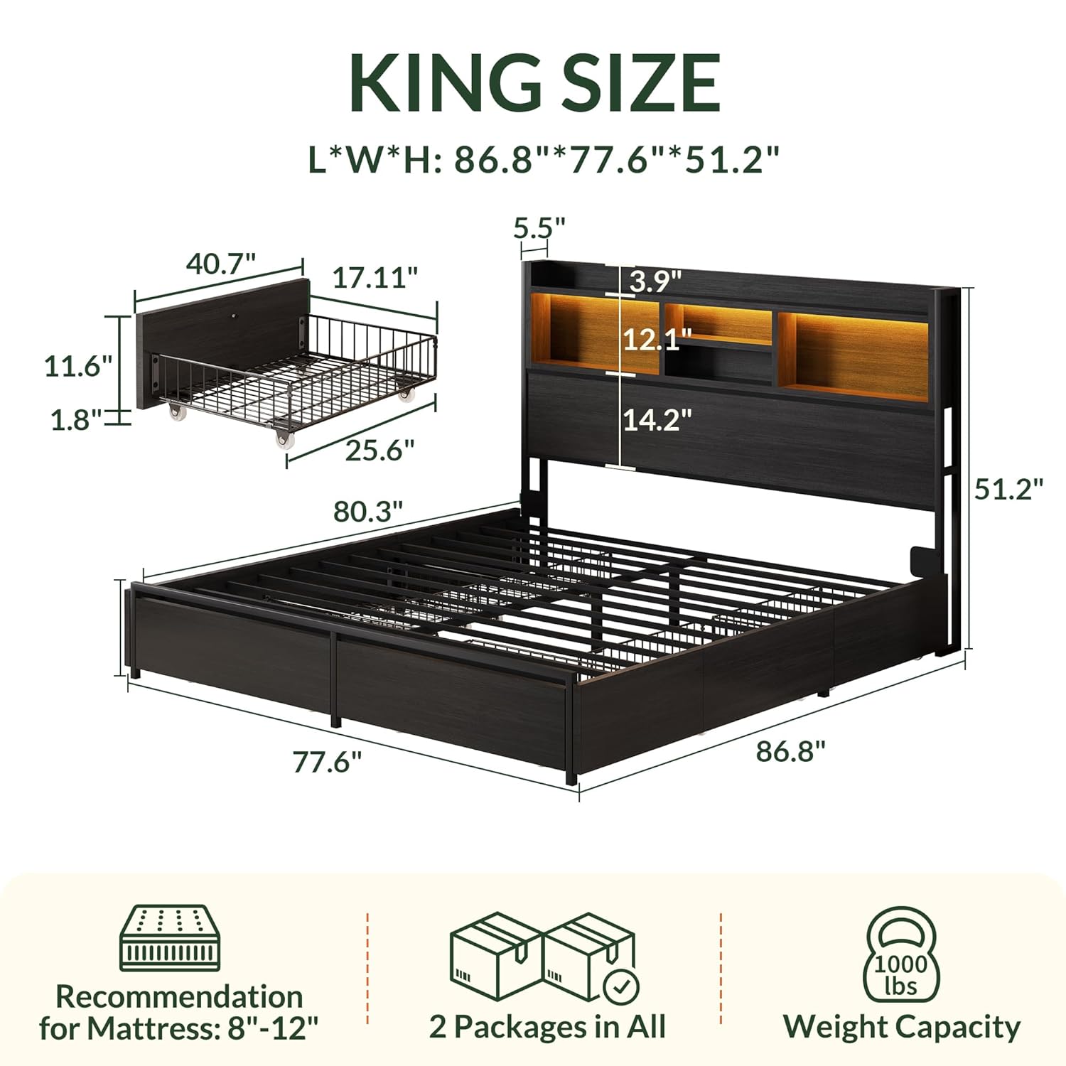 King Boyutunda Yatak Çerçevesi - King Size Bed Frame With Storage Drawers incelemesi ve fiyatı