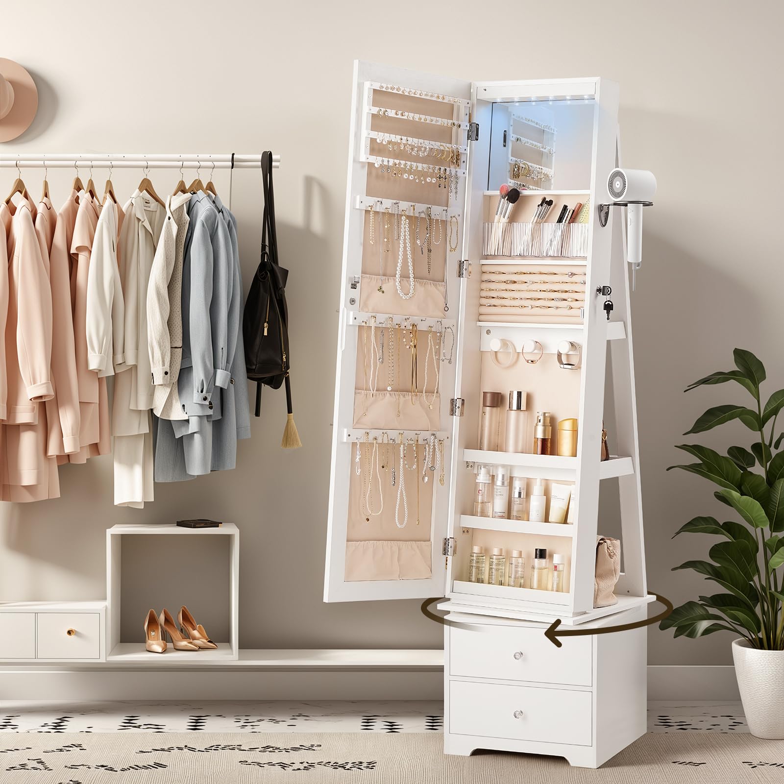 360 °   LED Işıklı Döner Takı  - Full Length Mirror Jewelry Armoire incelemesi ve fiyatı