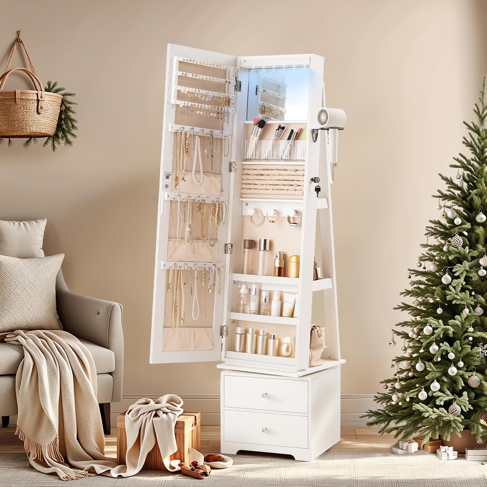 360 °   LED Işıklı Döner Takı  - Full Length Mirror Jewelry Armoire incelemesi ve fiyatı