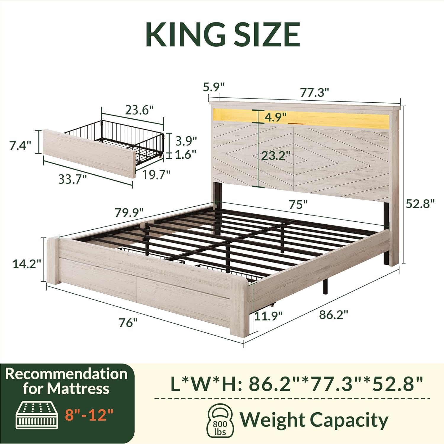 Başlıklı King Size Ahşap Platf - King Size Bed Frame With Storage Drawers incelemesi ve fiyatı