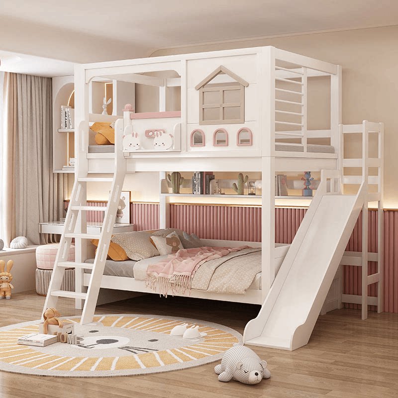 Modern Pembe Masif Ahşap Çocuk - Bunk Bed With Stairs And Slide incelemesi ve fiyatı